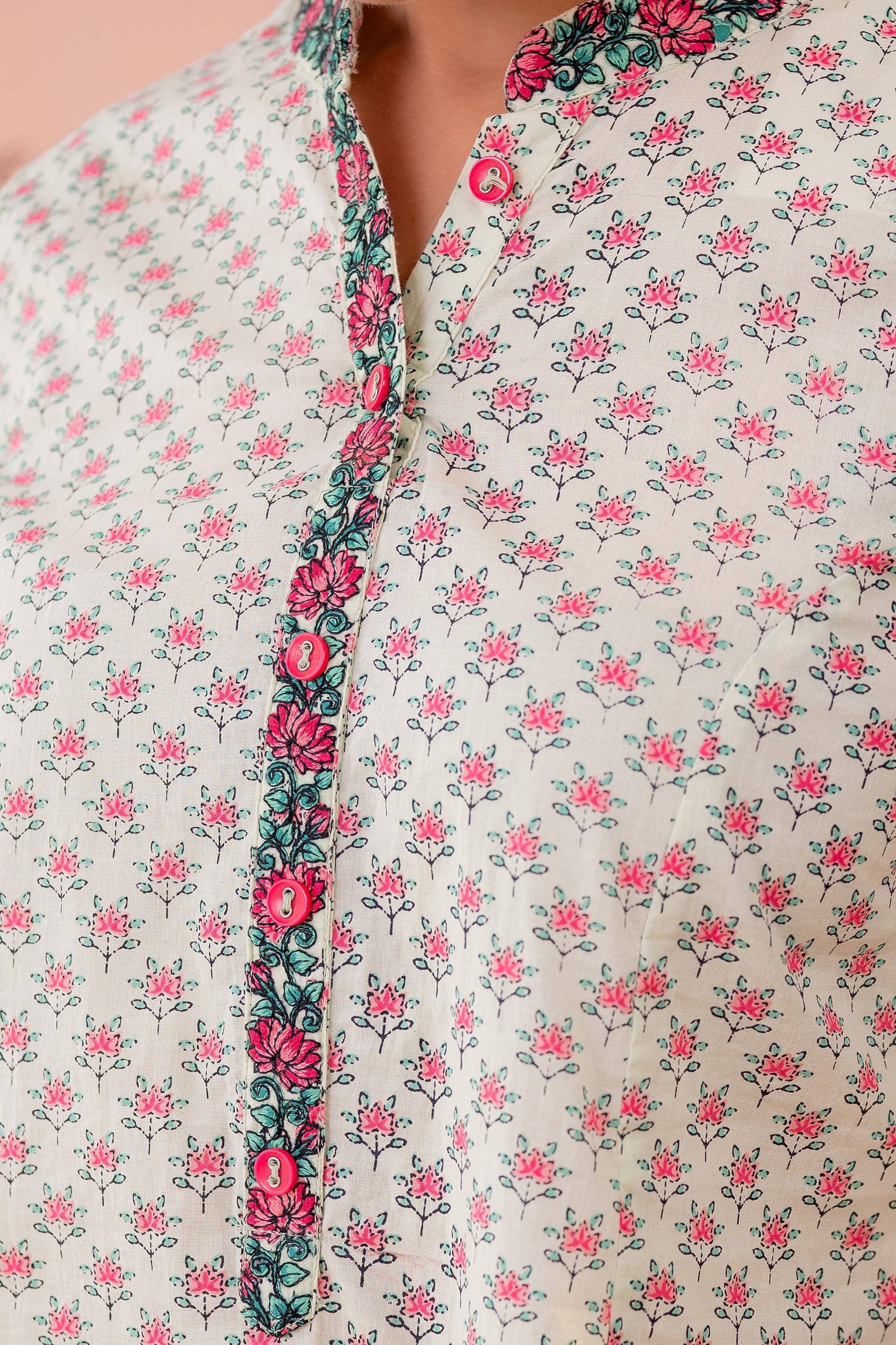 Juniper PistaGreen Blossom Kurta Set with Printed Palazzos - Distacart
