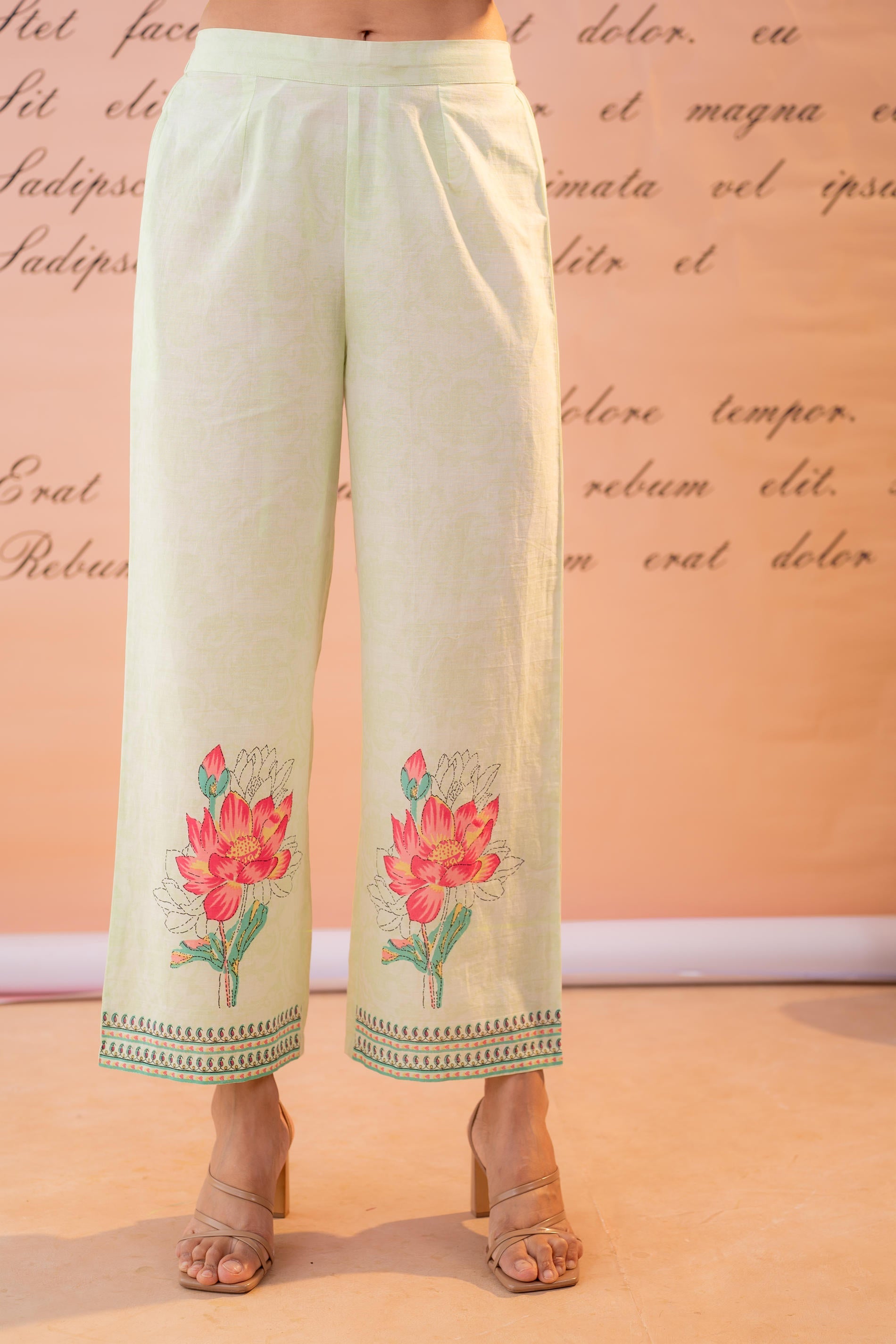 Juniper PistaGreen Blossom Kurta Set with Printed Palazzos - Distacart