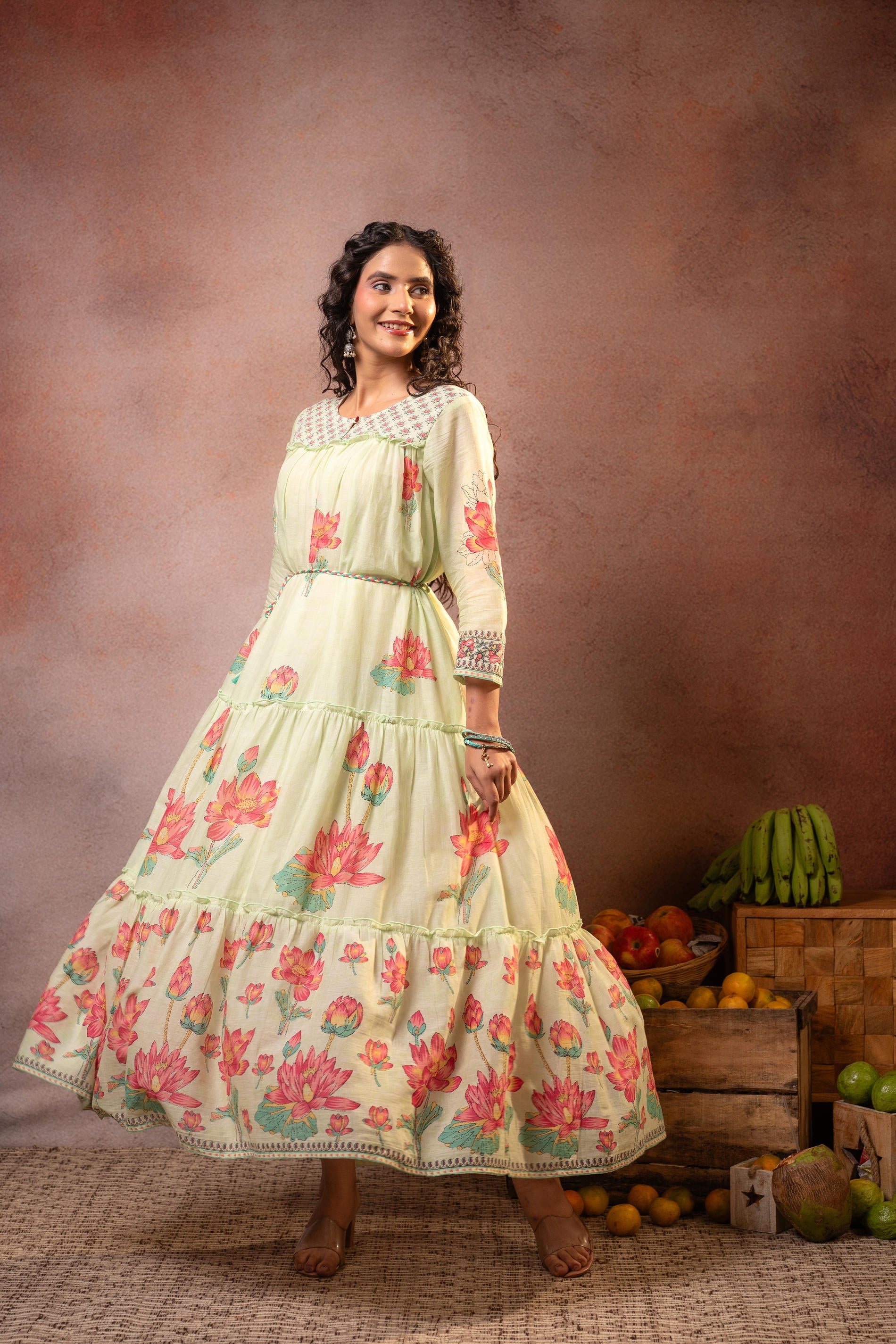 Juniper Pistagreen Gulbahar Tiered Boho Maxi Dress - Distacart