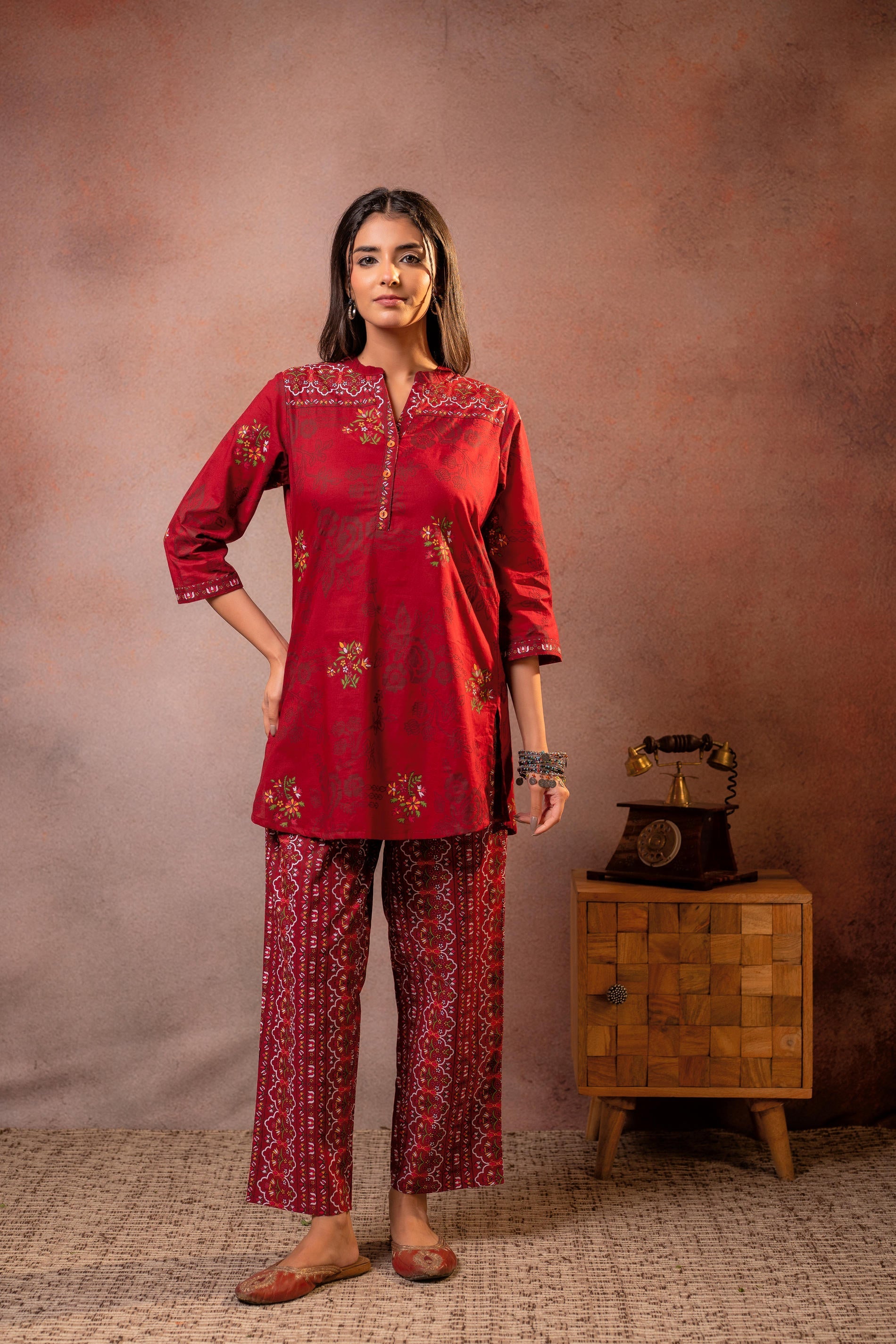 Juniper Maroon Blossom Printed Co-ord Set - Distacart