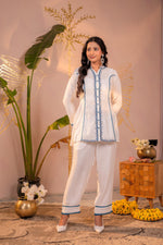 Thumbnail for Juniper White Indigo Linework Kurta Set - Distacart
