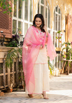 Thumbnail for Juniper Ivory Ethnic Motif Printed Cotton Kurta Palazzo And Dupatta Set With Thread & Mirror Work - Distacart