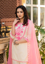 Thumbnail for Juniper Ivory Ethnic Motif Printed Cotton Kurta Palazzo And Dupatta Set With Thread & Mirror Work - Distacart