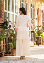 Thumbnail for Juniper Ivory Ethnic Motif Printed Cotton Kurta Palazzo And Dupatta Set With Thread & Mirror Work - Distacart