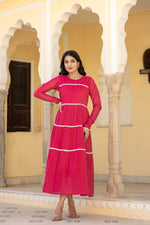 Thumbnail for Juniper Fuchsia Tiered Ethnic Maxi Dress With Lace Inserts