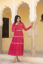 Thumbnail for Juniper Fuchsia Tiered Ethnic Maxi Dress With Lace Inserts