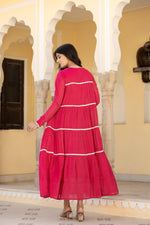 Thumbnail for Juniper Fuchsia Tiered Ethnic Maxi Dress With Lace Inserts