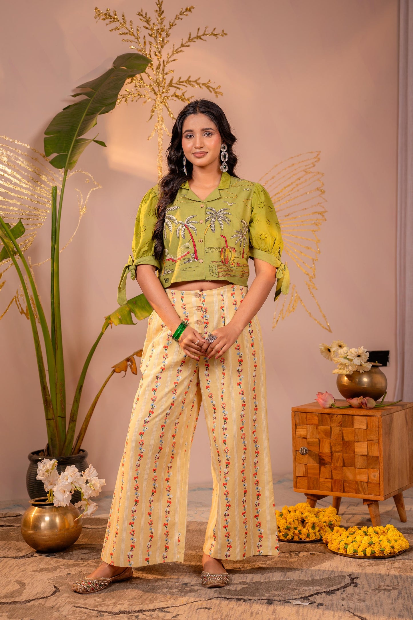Juniper Palm Muse Beige Co-Ord Set - Distacart