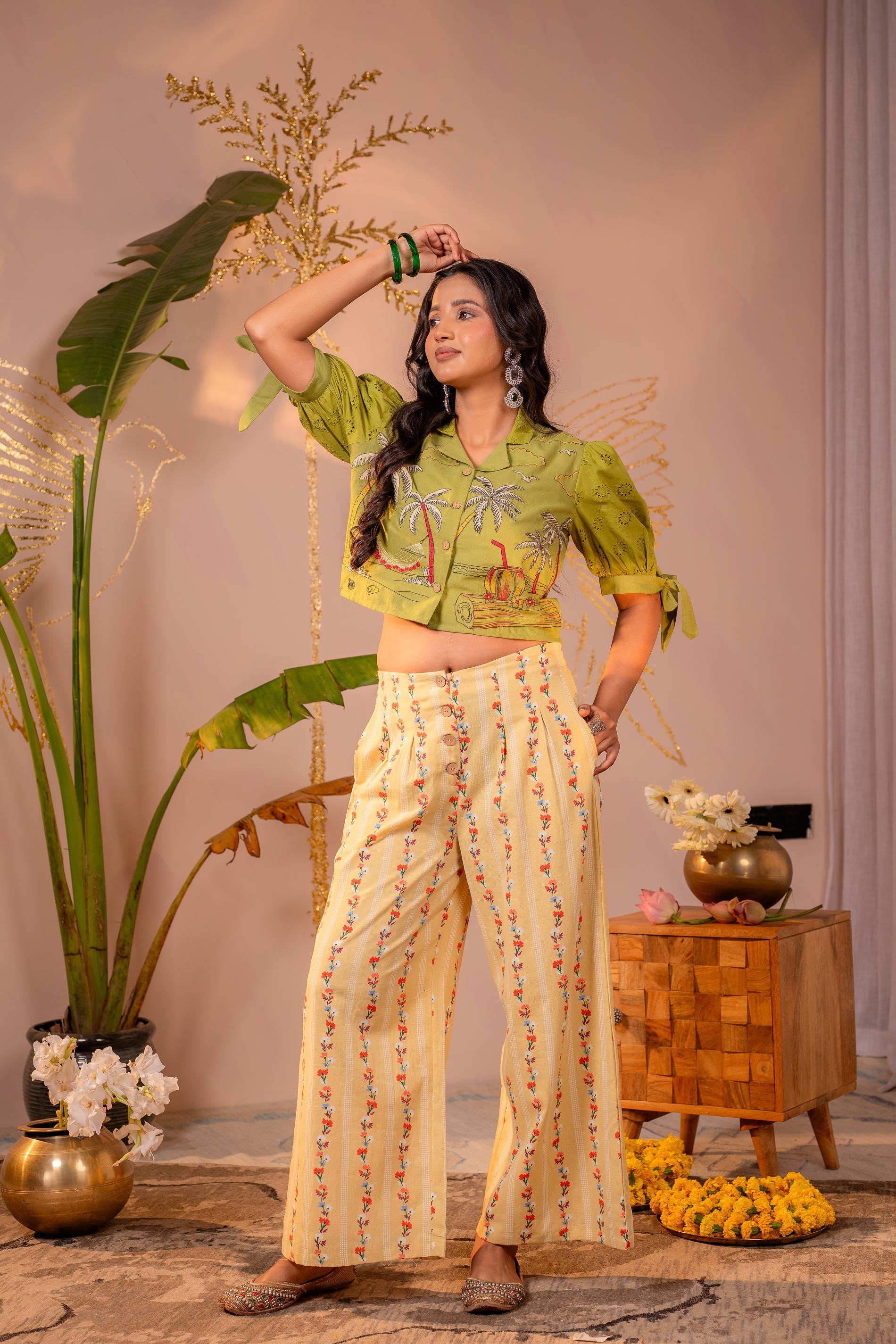 Juniper Palm Muse Beige Co-Ord Set - Distacart