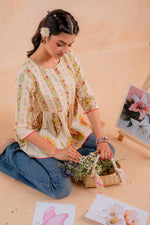 Thumbnail for Juniper Beige Printed Flared Ethnic Tunic with Button Placket - Distacart