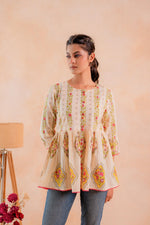 Thumbnail for Juniper Beige Printed Flared Ethnic Tunic with Button Placket - Distacart