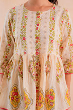 Thumbnail for Juniper Beige Printed Flared Ethnic Tunic with Button Placket - Distacart