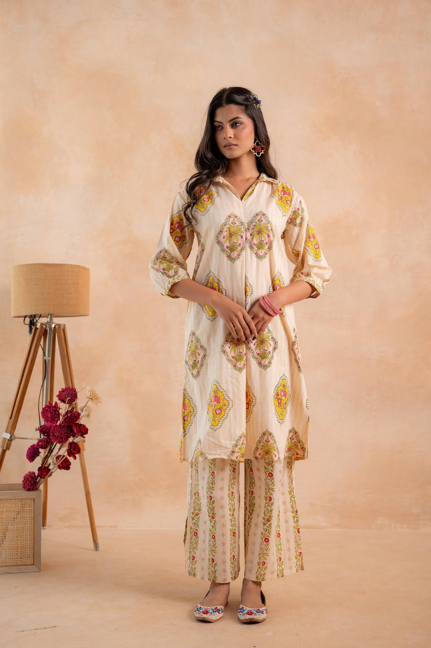 Juniper Beige Heritage Print Kurta And Pant Set - Distacart