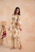 Thumbnail for Juniper Beige Heritage Print Kurta And Pant Set - Distacart