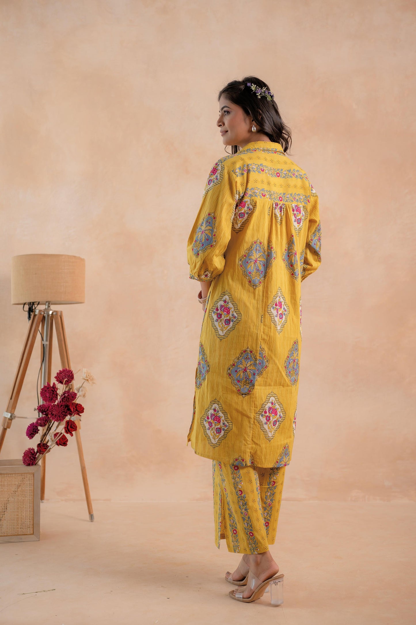 Juniper Mustard Heritage Print Kurta And Pant Set - Distacart