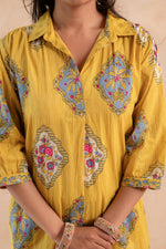 Thumbnail for Juniper Mustard Heritage Print Kurta And Pant Set - Distacart