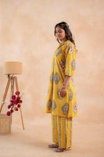 Thumbnail for Juniper Mustard Heritage Print Kurta And Pant Set - Distacart