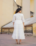 Thumbnail for Juniper White Tiered Ethnic Maxi Dress with Powder Blue Floral Embroidery