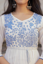 Thumbnail for Juniper White Tiered Ethnic Maxi Dress with Powder Blue Floral Embroidery