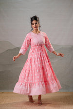 Thumbnail for Juniper Baby Pink Tiered Anarkali Dress - Distacart