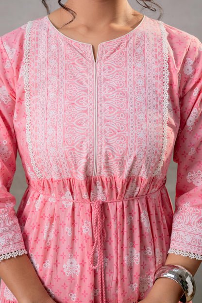 Juniper Baby Pink Tiered Anarkali Dress - Distacart