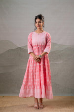 Thumbnail for Juniper Baby Pink Tiered Anarkali Dress - Distacart