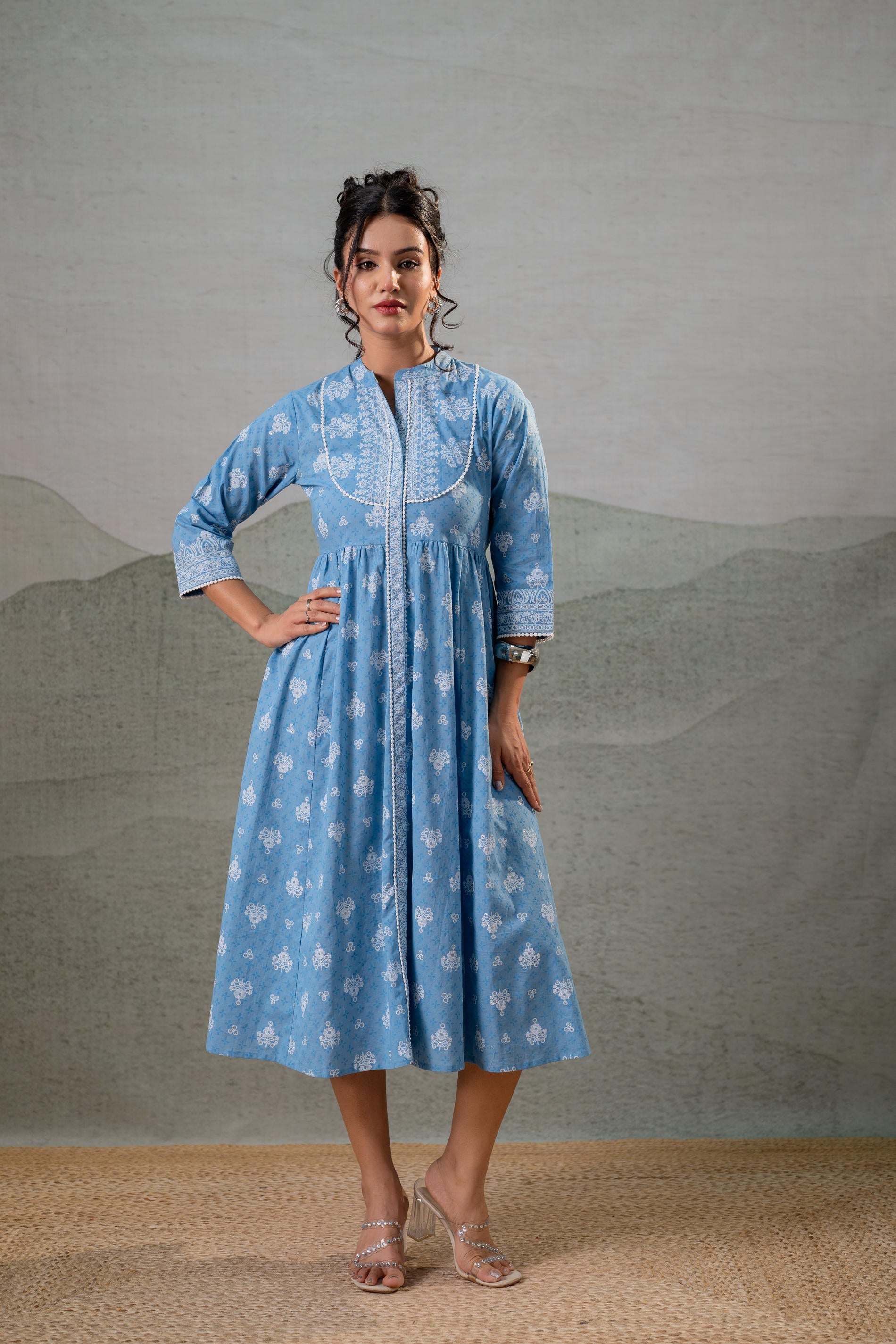 Juniper Neel Pushp Gathered Anarkali Dress - Distacart