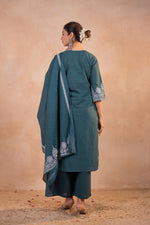 Thumbnail for Juniper Teal Printed Kurta Pant And Dupatta Set - Distacart