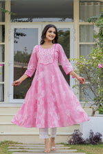 Thumbnail for Juniper Pink Ethnic Motif Printed Viscose Kurta With Sequins - Distacart
