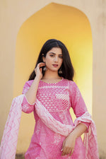 Thumbnail for Juniper Light Pink Ethnic Motif Printed Kurta Pant And Dupatta Set With Mirror & Thread Work - Distacart