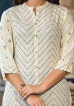 Thumbnail for Juniper Women's Ivory Ethnic Motif Printed Viscose Kurta With Button Closure - Distacart