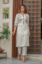 Thumbnail for Juniper Off white printed kurta , Printed bottom and floral dupatta with dori and tassel - Distacart