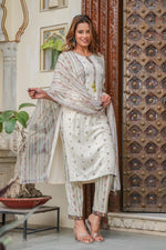 Thumbnail for Juniper Off white printed kurta , Printed bottom and floral dupatta with dori and tassel - Distacart