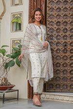 Thumbnail for Juniper Off white printed kurta , Printed bottom and floral dupatta with dori and tassel - Distacart