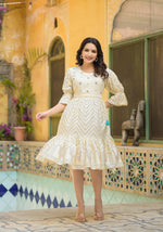 Thumbnail for Juniper Ivory Ethnic Motif Printed Viscose Short Dress With Dori - Distacart