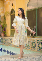 Thumbnail for Juniper Ivory Ethnic Motif Printed Viscose Short Dress With Dori - Distacart