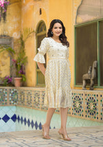 Thumbnail for Juniper Ivory Ethnic Motif Printed Viscose Short Dress With Dori - Distacart