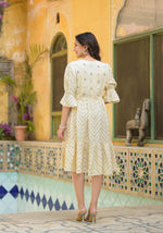 Thumbnail for Juniper Ivory Ethnic Motif Printed Viscose Short Dress With Dori - Distacart