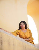Thumbnail for Juniper Mustard Ethnic Motif Printed Viscose Short Dress With Dori - Distacart