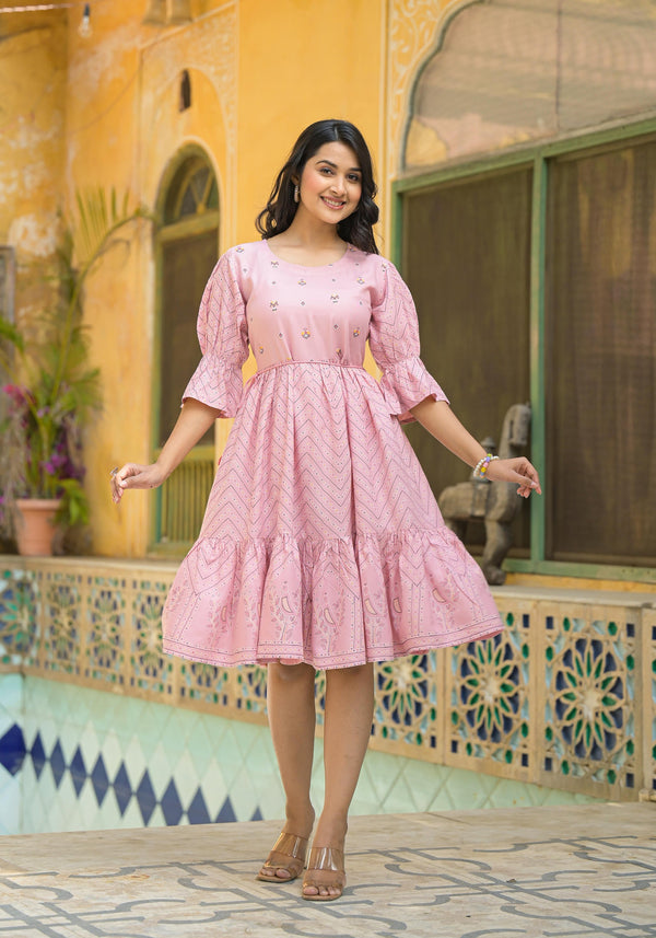 Buy Juniper Blush Pink Bloom Fit & Flare Short Dress Online at Low Prices -  Indian Store