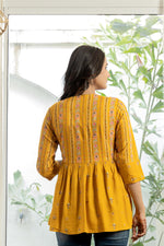 Thumbnail for Juniper Mustard Floral Printed Viscose Tunic With Buttons - Distacart