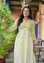 Thumbnail for Juniper Off White & Lime Floral Printed Viscose Kurta With Sequins & Thread Work - Distacart