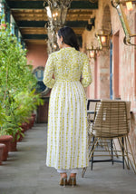 Thumbnail for Juniper Off White & Lime Floral Printed Viscose Kurta With Sequins & Thread Work - Distacart