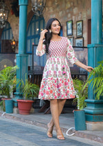 Thumbnail for Juniper Off Lime Floral Printed Cotton Short Dress With Doris