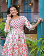 Thumbnail for Juniper Off Lime Floral Printed Cotton Short Dress With Doris