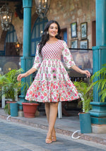 Thumbnail for Juniper Off Lime Floral Printed Cotton Short Dress With Doris