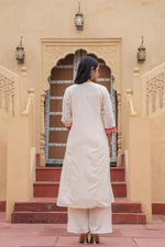 Thumbnail for Juniper Off White & Red Solid Cotton Kurta & Pant Set With Dupatta - Distacart