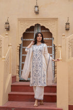 Thumbnail for Juniper Off White & Indigo Blue Floral Embroidered Ethnic Suit Set With Dupatta - Distacart