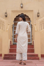 Thumbnail for Juniper Off White & Indigo Blue Floral Embroidered Ethnic Suit Set with Dupatta