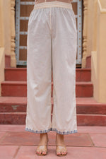Thumbnail for Juniper Off White & Indigo Blue Floral Embroidered Ethnic Suit Set with Dupatta